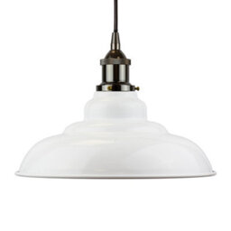 White St Edmund's Painted Dome Pendant Light With Black Nickel Lamp Holder And Black Round Cable - Se Home - thumbnail 1