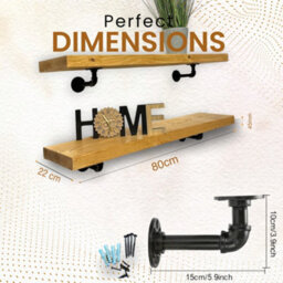 MKGT Industrial Pipe Bracket Wooden Floating Shelves, Rustic Wall Decor (Rustic Pine, 80Cm) - thumbnail 3