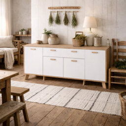 Wyld Haus Hobro Sideboard - White & Natural Oak, 4 Doors 1 Drawer