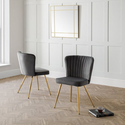 Julian Bowen Pair Of Cannes Grey Velvet Dining Chairs, Upholstered, Set Of 2, Metal Legs, Height: 81 X Width: 48 X Depth: 59Cm - image 1
