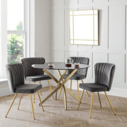 Julian Bowen Pair Of Cannes Grey Velvet Dining Chairs, Upholstered, Set Of 2, Metal Legs, Height: 81 X Width: 48 X Depth: 59Cm - thumbnail 2