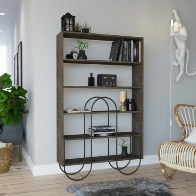 Decortie Norfolk Modern Bookcase Display Unit Dark Coffee Oak Effect Tall 159.1Cm - image 1