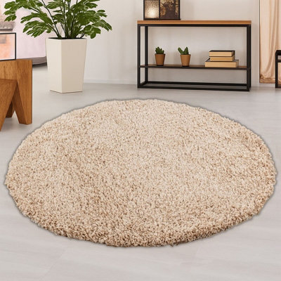 Wadan 120Cm Round Light Beige Shaggy Rug, 5Cm Thick Soft Touch Washable Modern Circular Area Rug - image 1