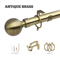 Moonlight Bedding Extendable Metal Curtain Pole With Ball Finials - Adjustable Plain Curtain Rod (Antique Brass, 63 - 118 Inches) - thumbnail 2