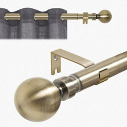 Moonlight Bedding Extendable Metal Curtain Pole With Ball Finials - Adjustable Plain Curtain Rod (Antique Brass, 63 - 118 Inches) - thumbnail 1