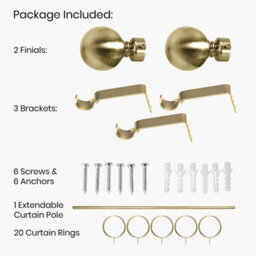 Moonlight Bedding Extendable Metal Curtain Pole With Ball Finials - Adjustable Plain Curtain Rod (Antique Brass, 63 - 118 Inches) - thumbnail 4