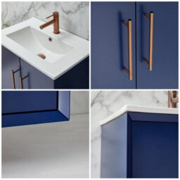 Homestylestore Navy Blue 610mm Wall Hung Bathroom Vanity Unit With Basin And Brushed Copper T Bar Handle - thumbnail 3