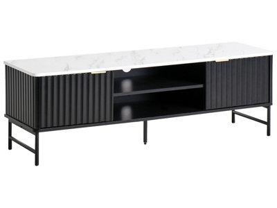 Wyld And Coco Black Marble-Effect Tv Stand 140X40 Cm Modern Mdf And Iron Tv Unit - image 1