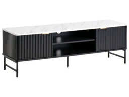 Wyld And Coco Black Marble-Effect Tv Stand 140X40 Cm Modern Mdf And Iron Tv Unit - thumbnail 1