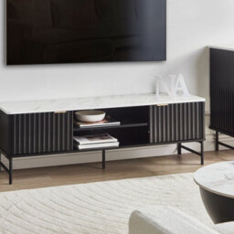 Wyld And Coco Black Marble-Effect Tv Stand 140X40 Cm Modern Mdf And Iron Tv Unit - thumbnail 2