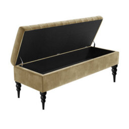 150Cm Sierra Striped Ottoman Storage Bench With Black Turned Wooden Legs - Mink Plush Velvet Upholstered Shoes Bench - thumbnail 2