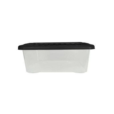 28L Plastic Storage Boxes With Black Lids Durable Clear Stackable Organisers For Home, Office - image 1