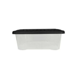 28L Plastic Storage Boxes With Black Lids Durable Clear Stackable Organisers For Home, Office