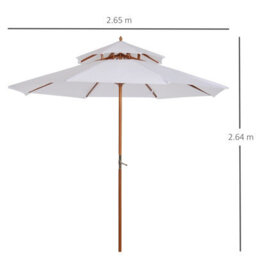 Outsunny Garden Wood Patio Parasol Sun Shade Outdoor Umbrella Canopy White - thumbnail 3