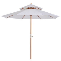 Outsunny Garden Wood Patio Parasol Sun Shade Outdoor Umbrella Canopy White - thumbnail 2
