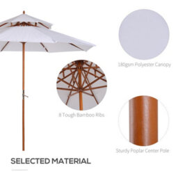 Outsunny Garden Wood Patio Parasol Sun Shade Outdoor Umbrella Canopy White - thumbnail 7