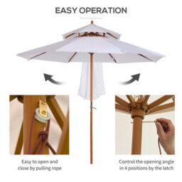 Outsunny Garden Wood Patio Parasol Sun Shade Outdoor Umbrella Canopy White - thumbnail 5