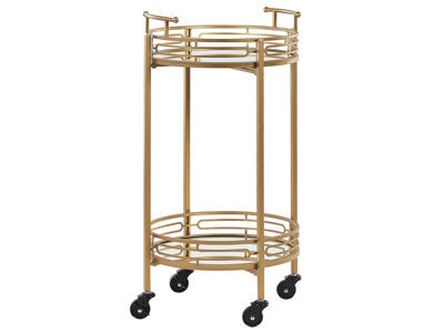 Wyld And Coco Gold Iron Bar Trolley With Mirrored Top And Glass Shelf - Compact Kitchen Storage Cart (W42 X D42 X H75Cm) - image 1