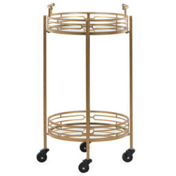 Wyld And Coco Gold Iron Bar Trolley With Mirrored Top And Glass Shelf - Compact Kitchen Storage Cart (W42 X D42 X H75Cm) - thumbnail 3
