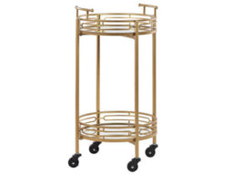 Wyld And Coco Gold Iron Bar Trolley With Mirrored Top And Glass Shelf - Compact Kitchen Storage Cart (W42 X D42 X H75Cm) - thumbnail 1