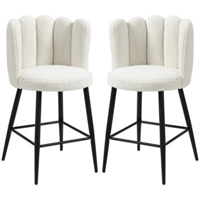 Wyld Haus Elvine Tare Set Of 2 Cream Boucle Bar Stools With Steel Base And Footrest - 65Cm Seat Height - image 1