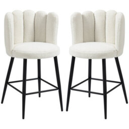 Wyld Haus Elvine Tare Set Of 2 Cream Boucle Bar Stools With Steel Base And Footrest - 65Cm Seat Height - thumbnail 1