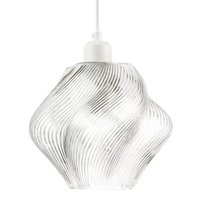 Happy Homewares Modern Clear Twisted Glass Pendant Light Shade With Etched Grooves - image 1