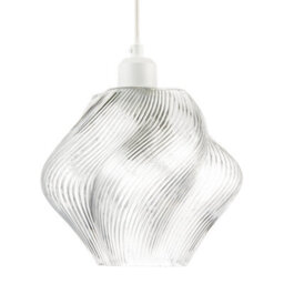 Happy Homewares Modern Clear Twisted Glass Pendant Light Shade With Etched Grooves - thumbnail 1