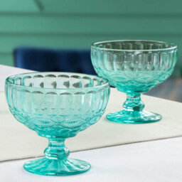Dibor Set Of 4 Vintage Blue & Turquoise Blue Glass Trifle Bowl And Dessert Bowls 300Ml - thumbnail 4
