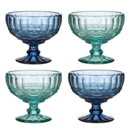 Dibor Set Of 4 Vintage Blue & Turquoise Blue Glass Trifle Bowl And Dessert Bowls 300Ml - thumbnail 2