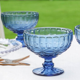 Dibor Set Of 4 Vintage Blue & Turquoise Blue Glass Trifle Bowl And Dessert Bowls 300Ml - thumbnail 3