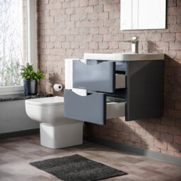 Nes Home Grey 500mm Wall Hung Vanity Basin Unit & Close Coupled Toilet - thumbnail 2