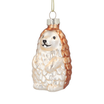 Gisela Graham Christmas Glass Hedgehog Hanging Tree Decoration - Small Gold Glass Ornament 8.5 X 4 Cm