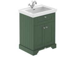 Hudson Reed Floor Standing 2 Door Traditional Vanity Unit With 1 Tap Hole Fireclay Basin, Hunter Green, 630 X 471 mm