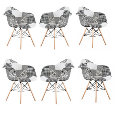 Life Interiors Set Of 6 Black/white Patchwork Accent Chairs With Wooden Legs And Black Metal Wire Frame - image 1