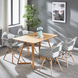 Life Interiors Set Of 6 Black/white Patchwork Accent Chairs With Wooden Legs And Black Metal Wire Frame - thumbnail 9