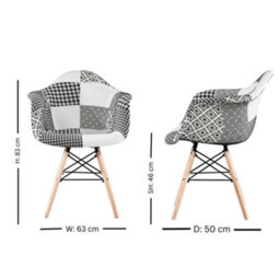 Life Interiors Set Of 6 Black/white Patchwork Accent Chairs With Wooden Legs And Black Metal Wire Frame - thumbnail 7