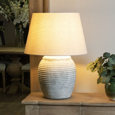Wholesome Home Light Grey Stone Base Table Lamp With Linen Shade - image 1