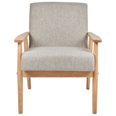 Wyld And Coco Mid-Century Armchair Grey Polyester-Linen Upholstery With Light Rubberwood Frame - image 1