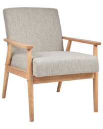 Wyld And Coco Mid-Century Armchair Grey Polyester-Linen Upholstery With Light Rubberwood Frame - thumbnail 3