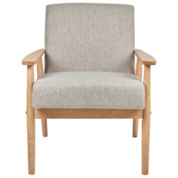 Wyld And Coco Mid-Century Armchair Grey Polyester-Linen Upholstery With Light Rubberwood Frame - thumbnail 1