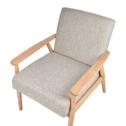 Wyld And Coco Mid-Century Armchair Grey Polyester-Linen Upholstery With Light Rubberwood Frame - thumbnail 6