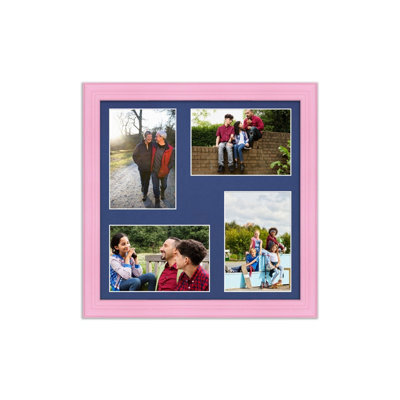 AK Frames 12X12 Pastel Pink Classic Multi Photo Frame With Blue Mount - Holds 4 Apertures (4X) 6X4 Photos - image 1