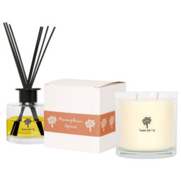 Nicola Spring Pumpkin Spice Scented Candle & Diffuser Set - 400G Natural Soy Wax Candle & Home Air Freshener Set