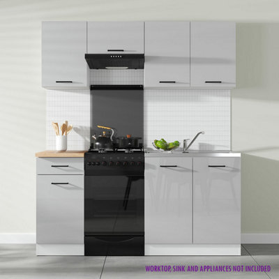 Heze Furniture Summer 5 Unit Kitchen Cabinets Set 180Cm In Light Grey Gloss - image 1