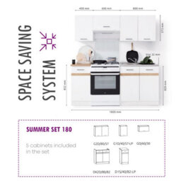 Heze Furniture Summer 5 Unit Kitchen Cabinets Set 180Cm In Light Grey Gloss - thumbnail 6