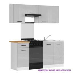 Heze Furniture Summer 5 Unit Kitchen Cabinets Set 180Cm In Light Grey Gloss - thumbnail 2
