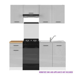 Heze Furniture Summer 5 Unit Kitchen Cabinets Set 180Cm In Light Grey Gloss - thumbnail 4