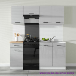 Heze Furniture Summer 5 Unit Kitchen Cabinets Set 180Cm In Light Grey Gloss - thumbnail 1