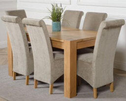 That's Furniture Kuba 150 X 85 Cm Chunky Medium Oak Dining Table And 6 Chairs Dining Set With Montana Grey Fabric Chairs - thumbnail 1
